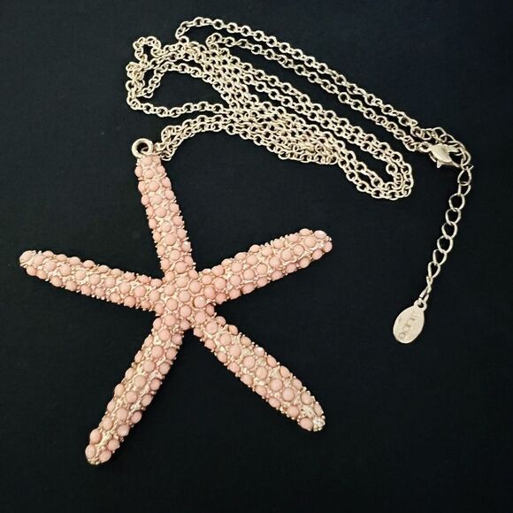 Vintage ALDO Starfish Pendant Jeweled Pink Small Cabochons Necklace Gold T 4030 - Picture 1 of 12